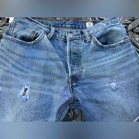 Levi’s White Oak Cone Denim, Red Tag 501 Jean with 2 Butterflies on Leg - Picture 14 of 15